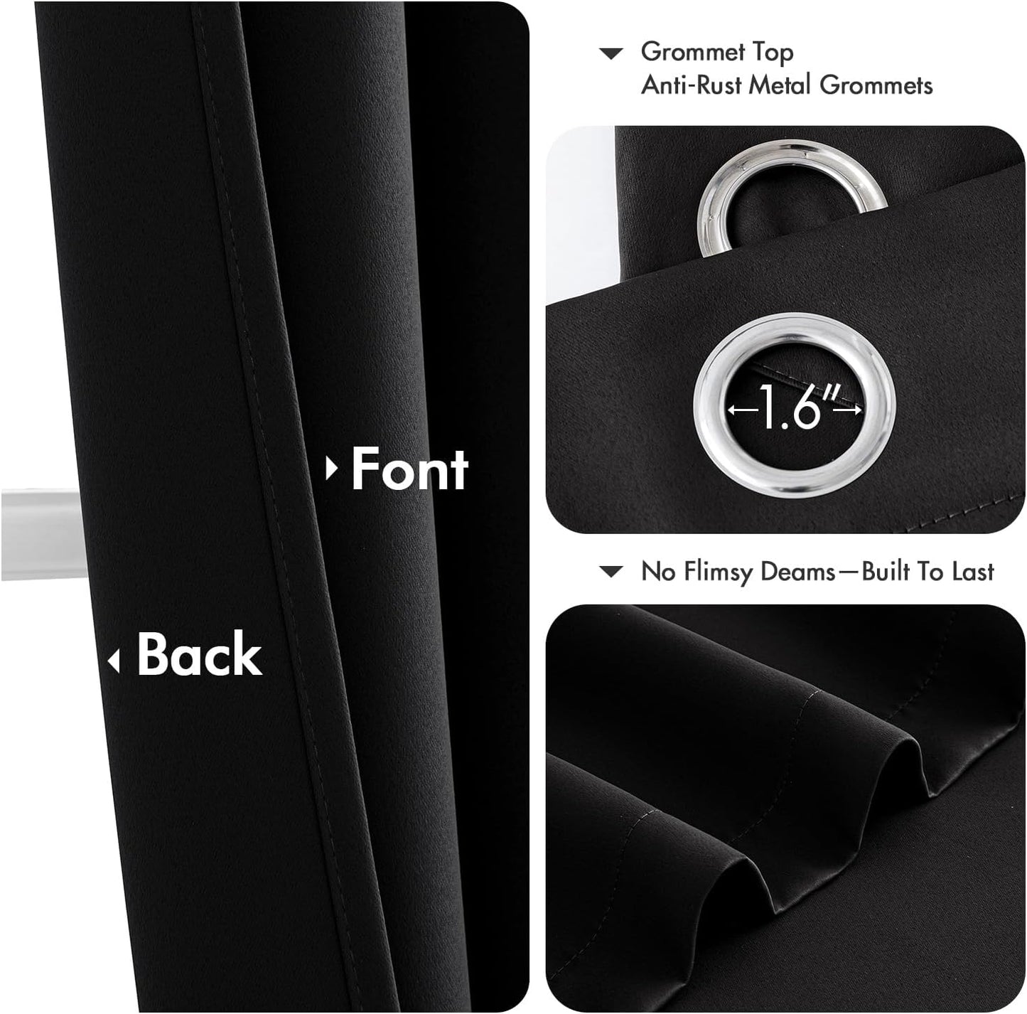 MIULEE Blackout Curtains for Bedroom Living Room 2 Panels, Thermal Insulated Room Darkening Drapes Grommet Noise Reducing Light Blocking Window Treatments 63 Inches Long 40x63 Inch Black