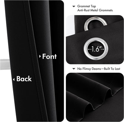 MIULEE Blackout Curtains for Bedroom Living Room 2 Panels, Thermal Insulated Room Darkening Drapes Grommet Noise Reducing Light Blocking Window Treatments 63 Inches Long 40x63 Inch Black