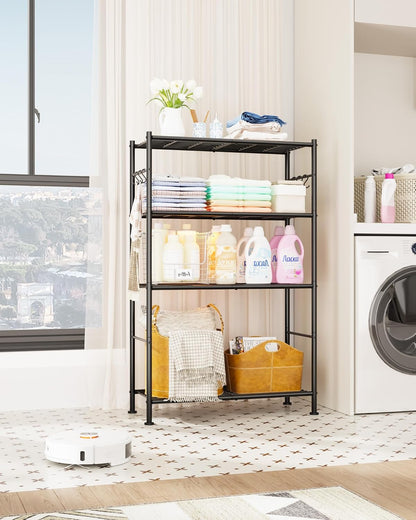 sakugi 4-tier storage shelves with 6 hooks, 33.2" on a desk or shelf