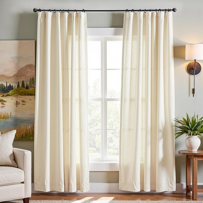 jinchan Linen Blend Curtains 90 inch Length 2 Panels by JINCHAN