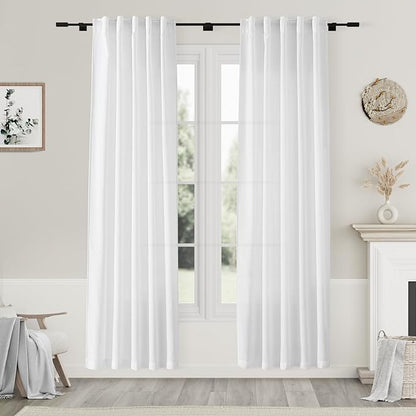 Nanspring White Linen Curtains 80 Inch Length by Nanspring