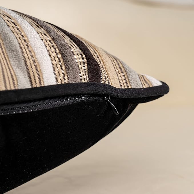 Yangest Black Striped Patchwork Throw Pillow Cover Gold Leather Cushion Cover - Image 4