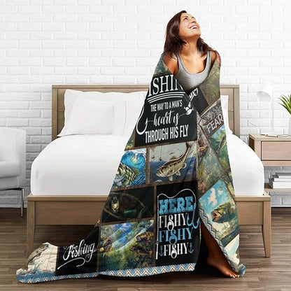 Fishing Blanket Hunting Fish Throw Blanket Flannel Stuff Merch Cozy Decor - Image 5