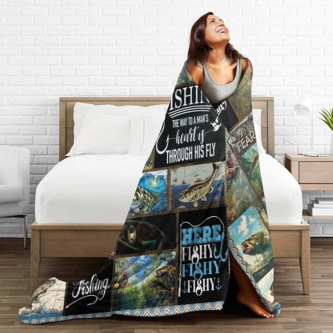Fishing Blanket Hunting Fish Throw Blanket Flannel Stuff Merch Cozy Decor - Image 5