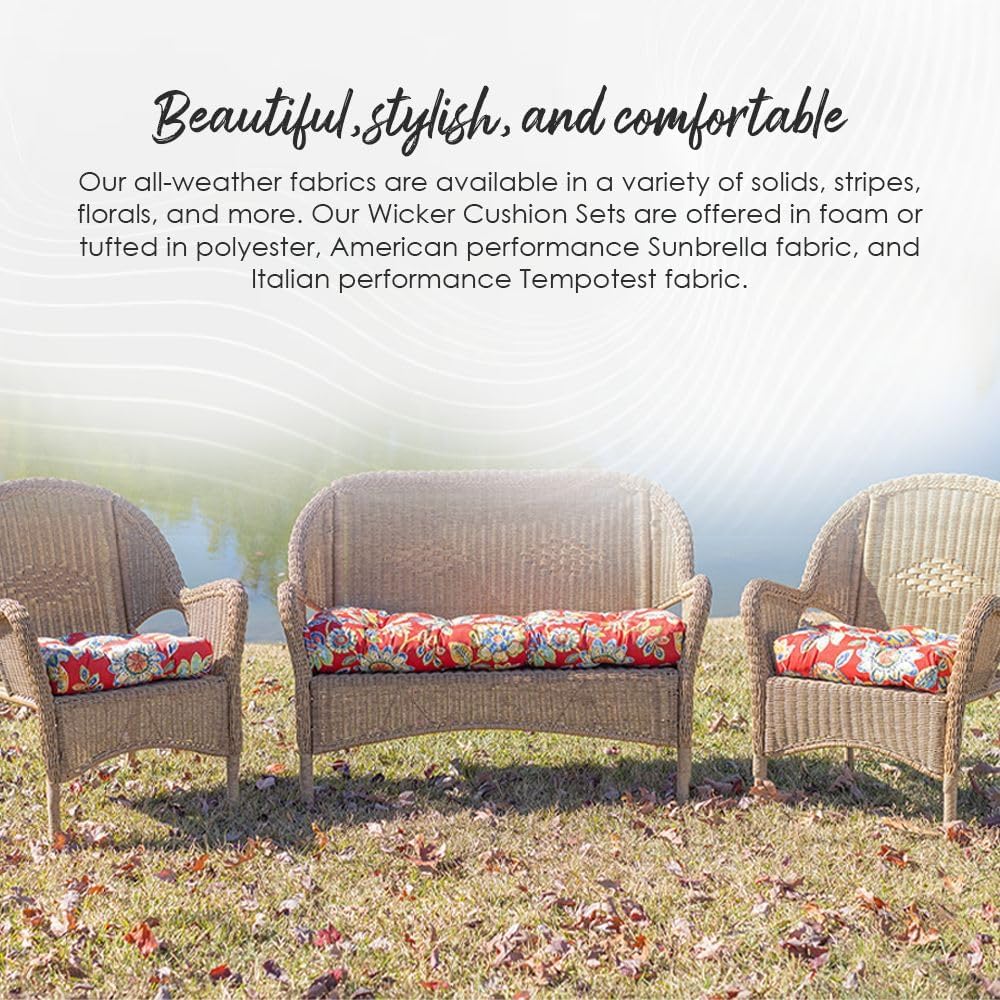 RSH DECOR 3Piece Wicker Tufted Outdoor Chair Cushions for Patio Furniture, Cr...