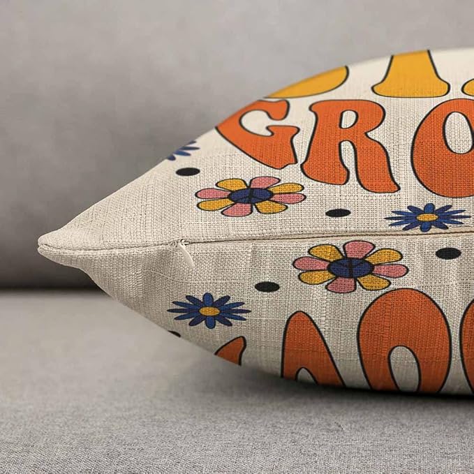TKS MITLAN Retro Stay Groovy Slogan Decorative Pillow Covers Hippie Flowers in - Image 3
