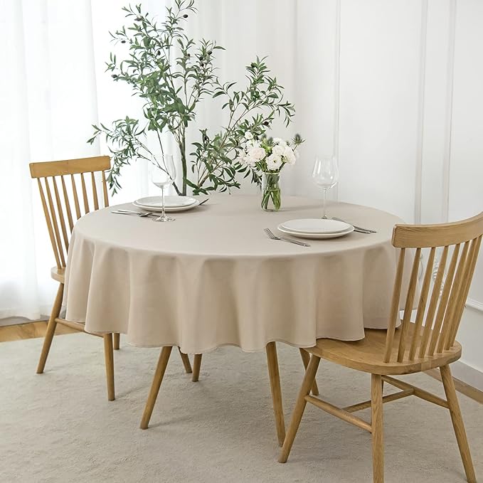 maxmill Round Linen Looking Textured Tablecloth Spill-Proof Wrinkle Free Soft by maxmill