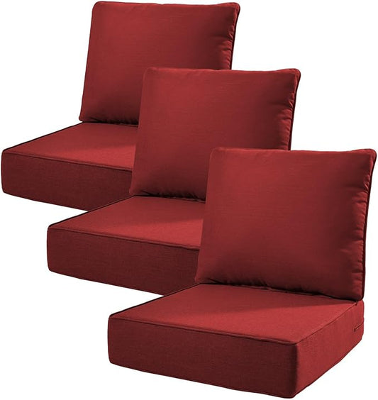 6" Thick Outdoor Cushions 22x24x6, 3-Set Deep Seat Patio Cushions by Pugire