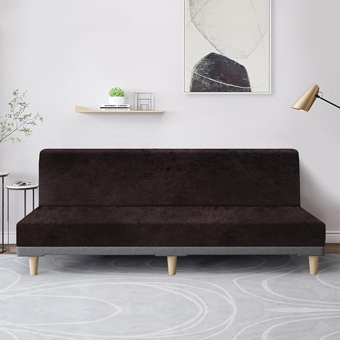 molasofa Leather Like Stretch Futon Slipcover Armless Futon Bed Sofa Cover - Image 3