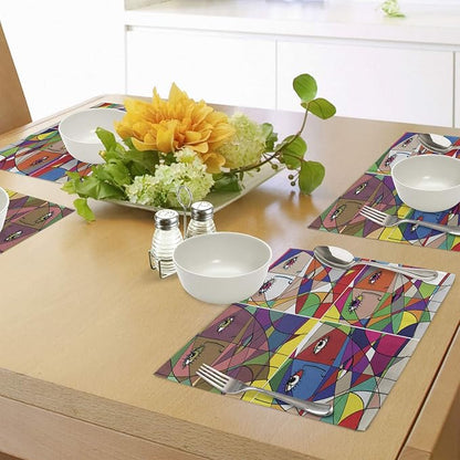 Ambesonne Abstract Place Mats Set of 4, Abstract Woman Face Illustration Behind - Image 4