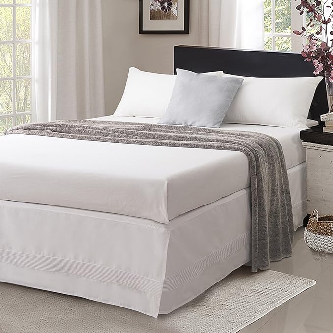 Valea Home Bed Skirt with Stitch on White Dust Ruffle with Split Corners - Image 3