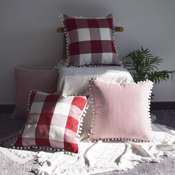 HOPLEE Decorative 16x16 Pillow Covers Red and White Tricking Stripe Throw - Image 7