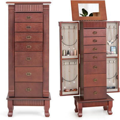costway standing jewelry armoire, wooden jewelry storage chest shown in use