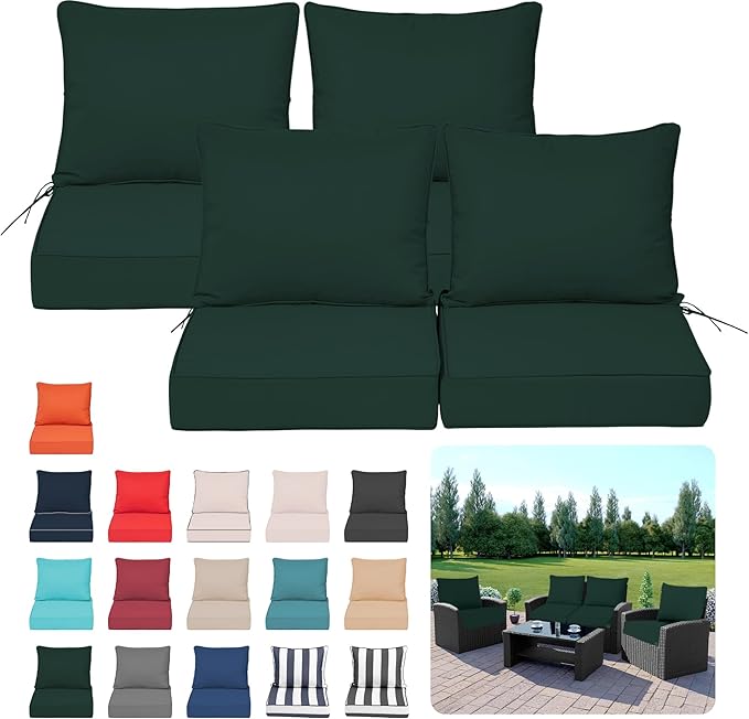 Deep Seat Outdoor Cushions Set of 4, UV&Fade Resistant Deep Seat Patio Cushions by Vulacko