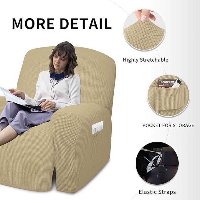 Easy-Going 4 Pieces Oversized Recliner Stretch Sofa Slipcover Sofa Cover - Image 4