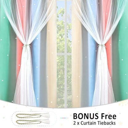 Kinryb Nursery/Kids/Girls Room Star Cut Out Blackout Rainbow Curtain - Image 6