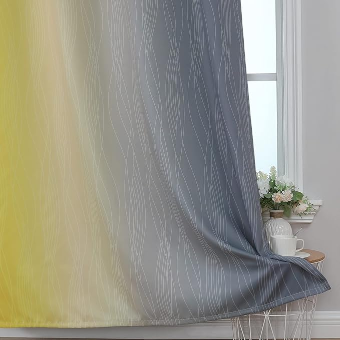 Estelar Textiler Yellow and Grey Blackout Curtains 54 Inch Length, Light - Image 6