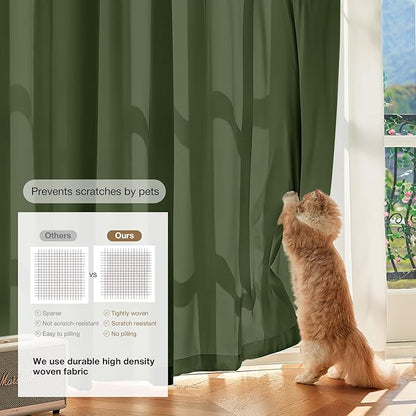 Anmao Non-See-Through Olive Green Privacy Semi Sheer Curtains - Image 4