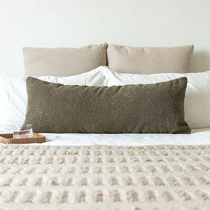 14x36 inch Boucle Lumbar Pillow Cover, Dark Brown Woven Texture Neutral Long by JoraLion