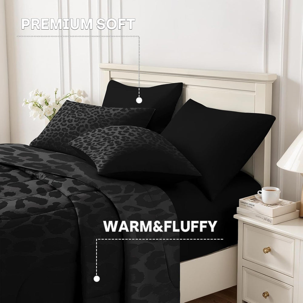 Nesker Queen Comforter Set with Sheets, 7 Pieces Leopard Print Bedding