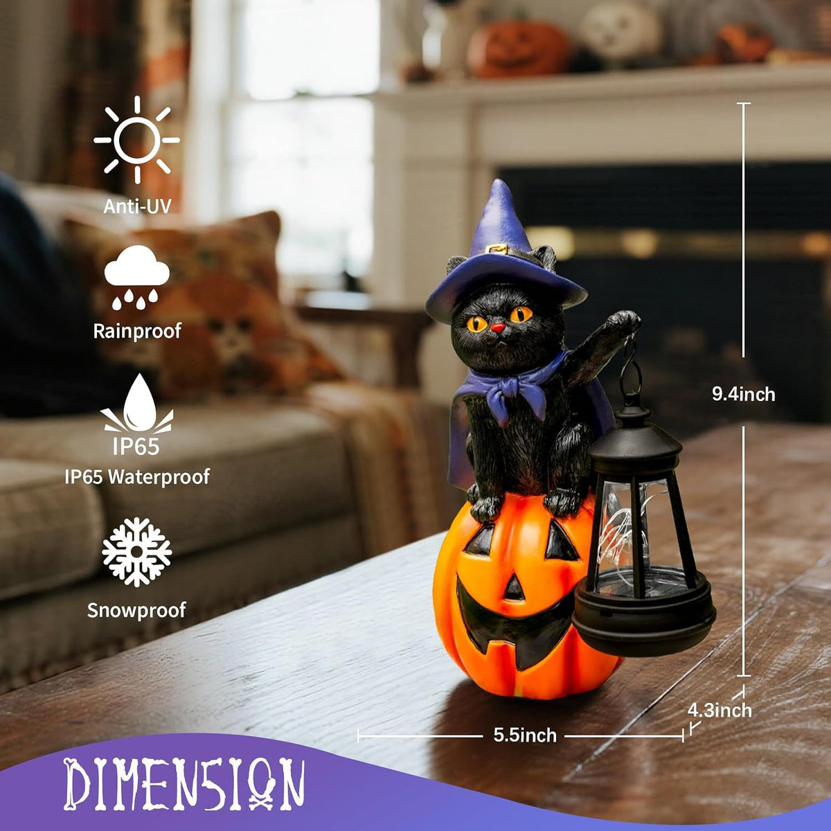 Halloween Black Cat Decor Solar Cat Garden Statues Sit On Pumpkin with LED Lantern Halloween Fall Outdoor Decorations for Porch Patio Yard Lawn Holiday Gardening Gifts for Women
