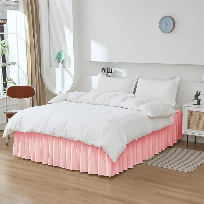 MEILA Wrap Around Bed Skirt Three Fabric Sides Elastic Dust Ruffled 14 Inch - Image 3