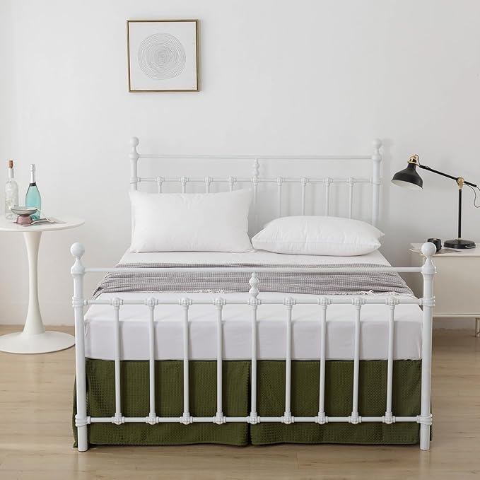 Queen Bed Skirt, Pleated Waffle Weave Bed Skirt - Image 5