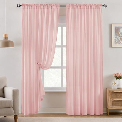 HOMEIDEAS Non-See-Through Pink Privacy Semi Sheer Curtains 96 Inches Long 2 - Image 3