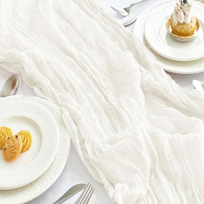IVAPUPU 1 Pcs Cheesecloth Table Runner - 10ft Ivory White Boho Gauze Cheese - Image 8