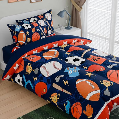 SANDJEST Sports Bedding Sets for Boys, Ultra Soft Microfiber Comforter Full - Image 3
