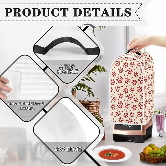 Talayituse Red Dog Paw Heart Print Blender Dust Cover, Fingerprint Protection - Image 4
