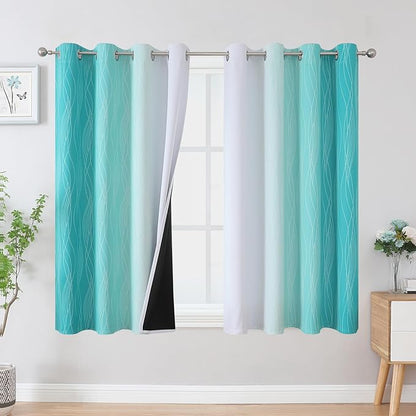 Estelar Textiler Teal and Greyish White Blackout Curtains 45 Inch Length by ESTELARTEXTILER