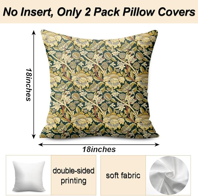 Vintage Flowers Throw Pillow Covers, Pillow Covers 18x18, Retro Botanical - Image 2