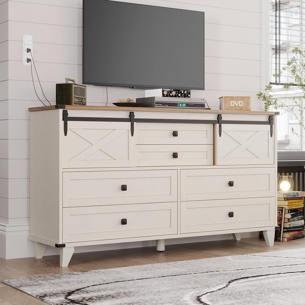 Hasuit Farmhouse 6 Drawer Dresser for Bedroom, Retro Chest of Drawers with Sl...