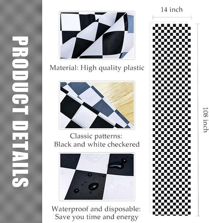 6 Pcs Black and White Checkered Table Runner 14 x 108 Plastic Table Runner - Image 2
