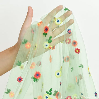Artoid Mode 3PCS Sage Green Embroidery Daisy Gauze Table Runner 120 Inch 10FT - Image 7