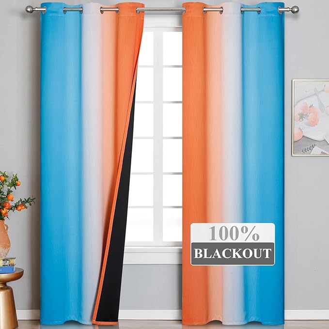 Thermal Insulated Blue and Orange Curtains - Image 2