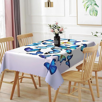 70x120inches Blue Butterfly Rectangle Tablecloth Natural Butterflies Light by TTQYFNM