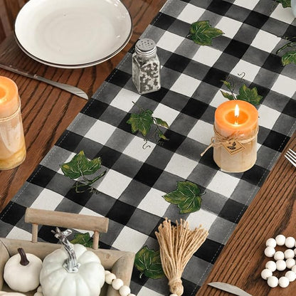 Artoid Mode Buffalo Plaid Bowknot Pumpkin Thankful Fall Table Runner, Autumn - Image 7