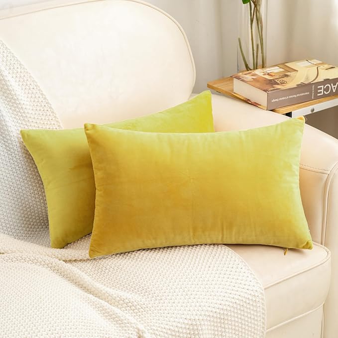 HWY 50 Yellow Velvet Rectangular Throw Pillow Covers 12x20 Inch by HWY50