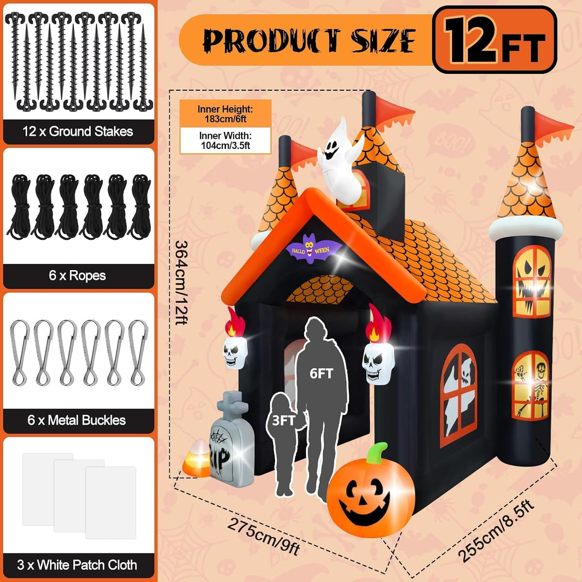 12FT Halloween Inflatable Archway, Kalolary Large Haunted House Inflatables