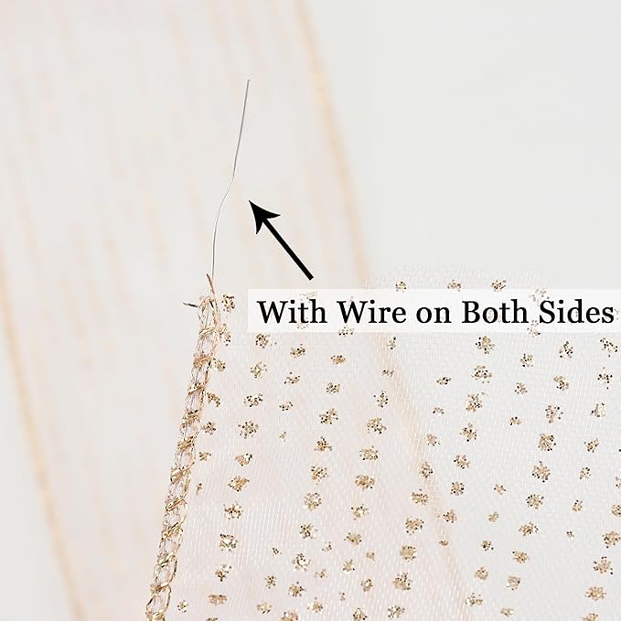 MEEDEE Rose Gold Sheer Glitter Wired Ribbon 2.5 Inch Horizontal Stripes Polka - Image 3