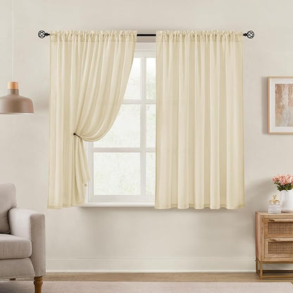 HOMEIDEAS Non-See-Through Taupe Privacy Semi Sheer Curtains 45 Inches Long 2 by HOMEIDEAS