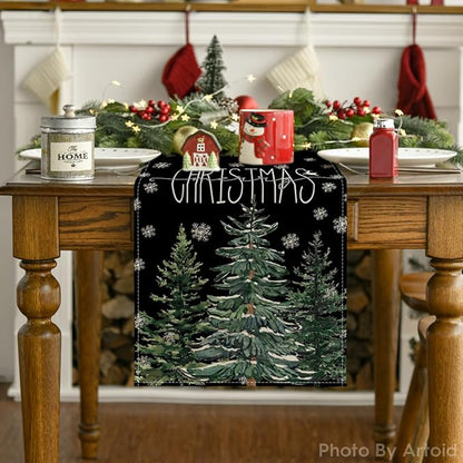 Artoid Mode Black Pine Tree Snowflake Merry Christmas Table Runner, Seasonal - Image 7