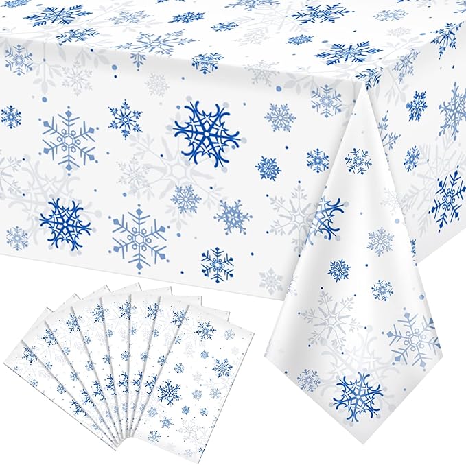8 Pieces Snowflake Christmas Party Tablecloth Decorations, Plastic White by JectivsPartyDecorations