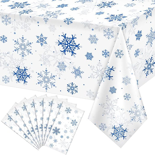 8 Pieces Snowflake Christmas Party Tablecloth Decorations, Plastic White by JectivsPartyDecorations
