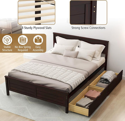 komfott full size wood bed frame with 2 showing dimensions