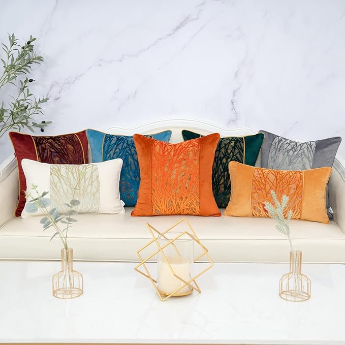 Yangest Orange Yellow Twigs Throw Pillow Cover Velvet Branches Velvet Cushion - Image 6