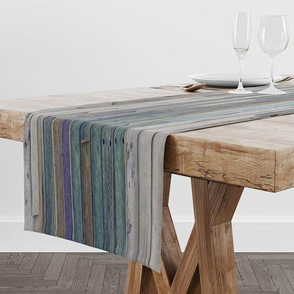 Rustic Table Runner Blue Grey Grunge Wood Planks Barn House Door Nails Country - Image 2