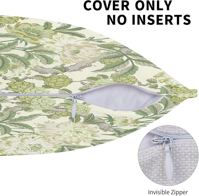 French Country Green Floral Throw Pillow Covers 18x18 Inch Set of 2 Spring - Image 5